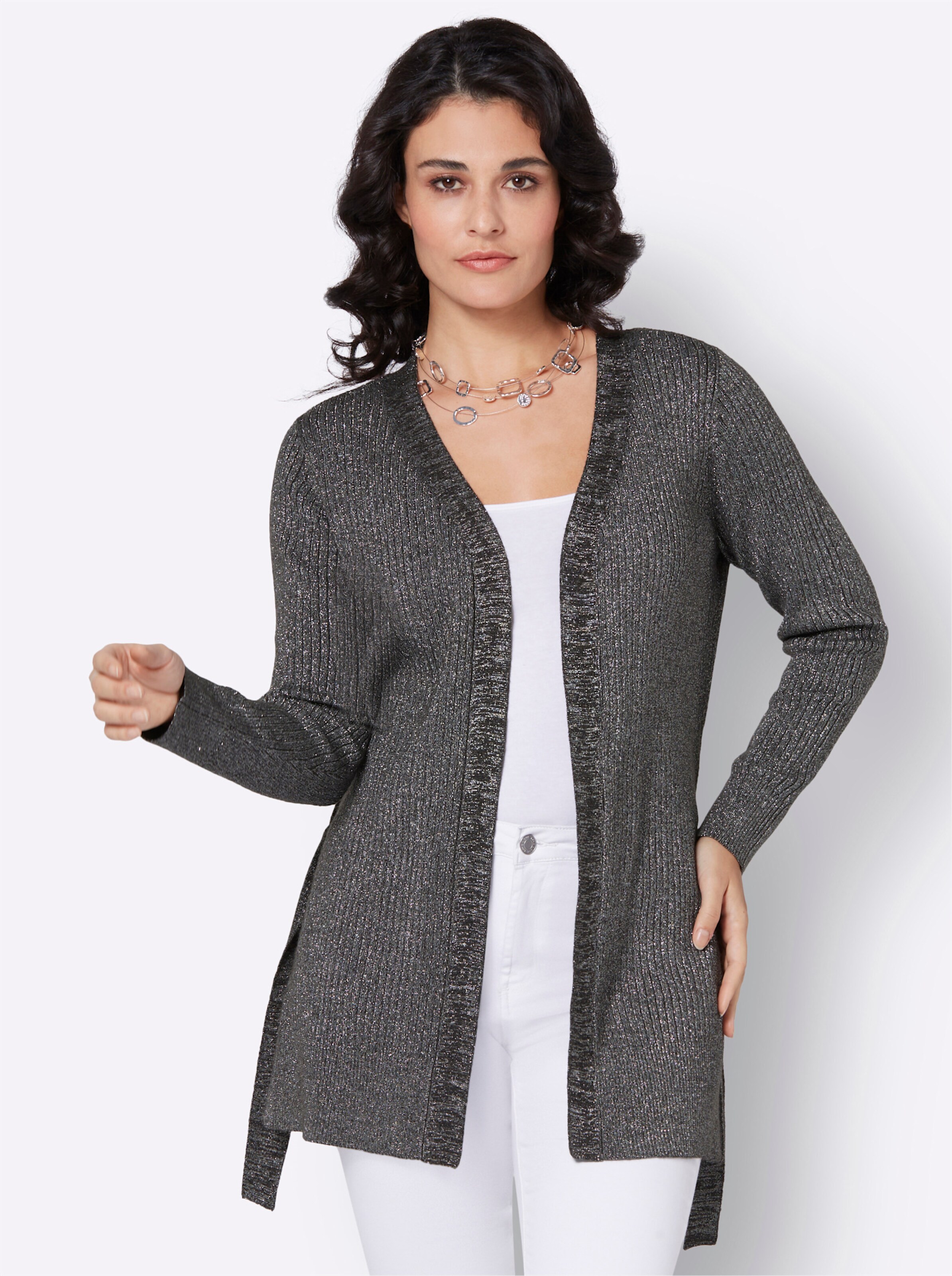 Cardigan in graphit-silberfarben-meliert