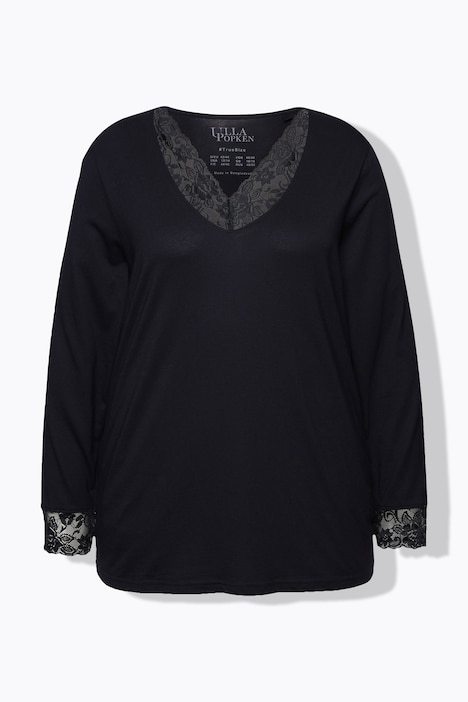 Pyjama, Spitze, V-Ausschnitt, Langarm, Modalmix