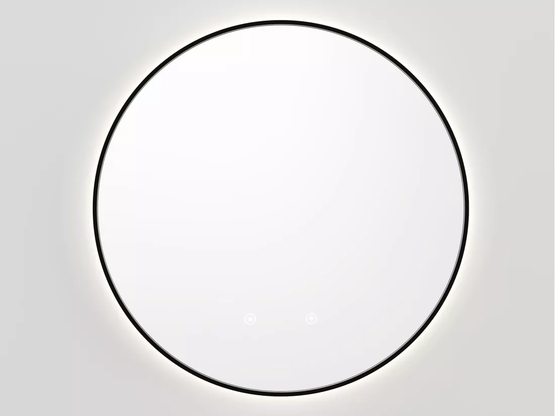 Miroir de salle de bain lumineux rond anti buée avec contour noir - D60 cm - PEONIA