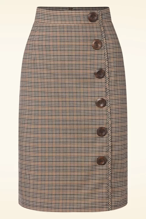 Vixen Button check pencil rok in bruin