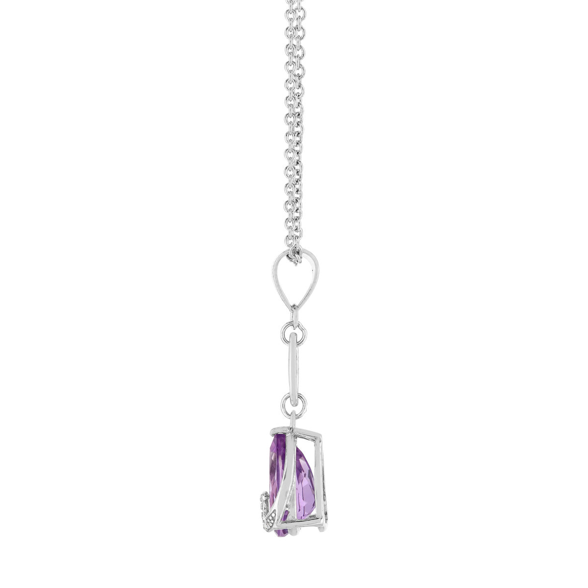 Collier argent 925 améthyste taille poire et zirconias 45 cm