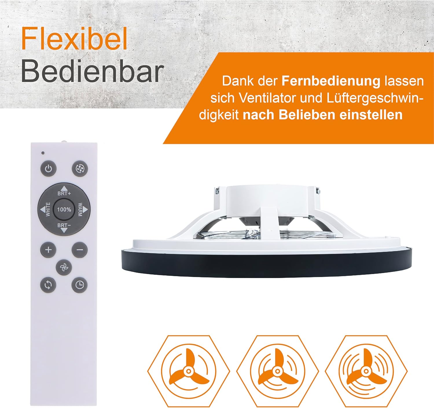 Proventa Deckenventilator mit beleuchtung, fernbedienung leise 60W-60cm, rotierende Luftverteilung, dimmbare LED Deckenleuchte mit Ventilator, neutralweißes Licht, Sommer & Wintermodus, fernbedienung