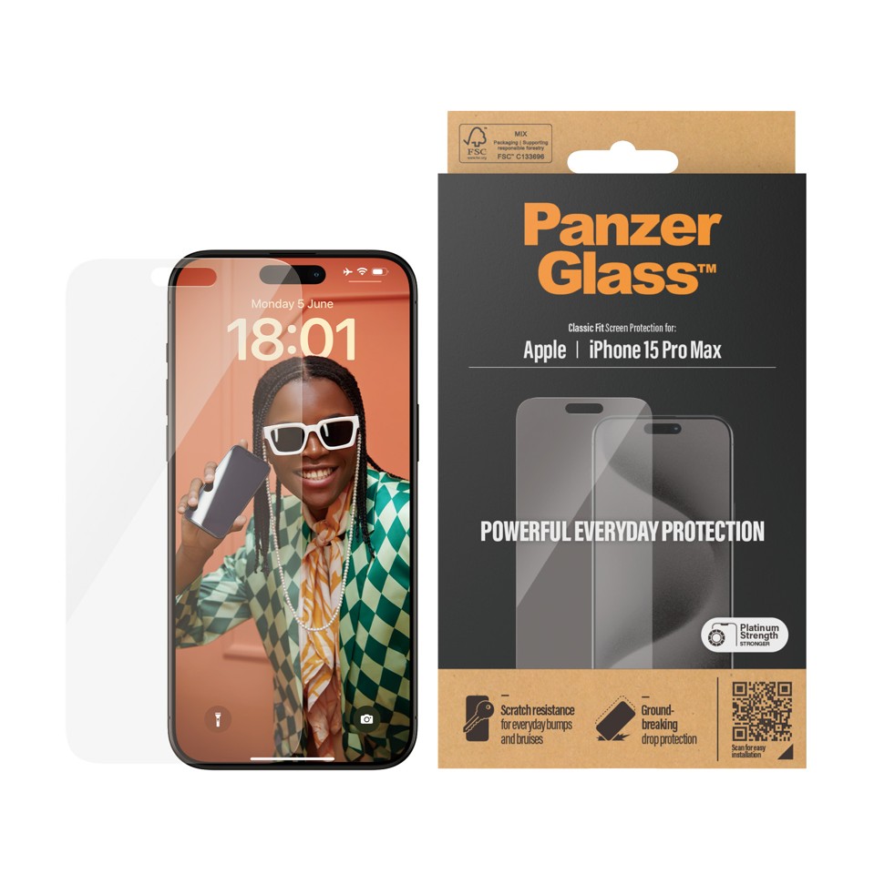 PanzerGlass™ - Skærmbeskyttelse iPhone 15 Pro Max - Classic Fit
