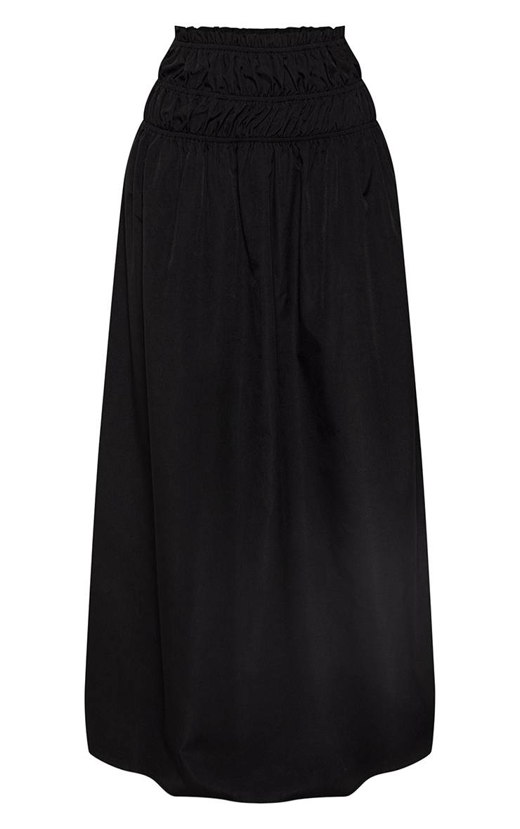 Noir Jupe Longue Tissée À Taille Froncée Et Ourlet À Volant Co-ord Petite
