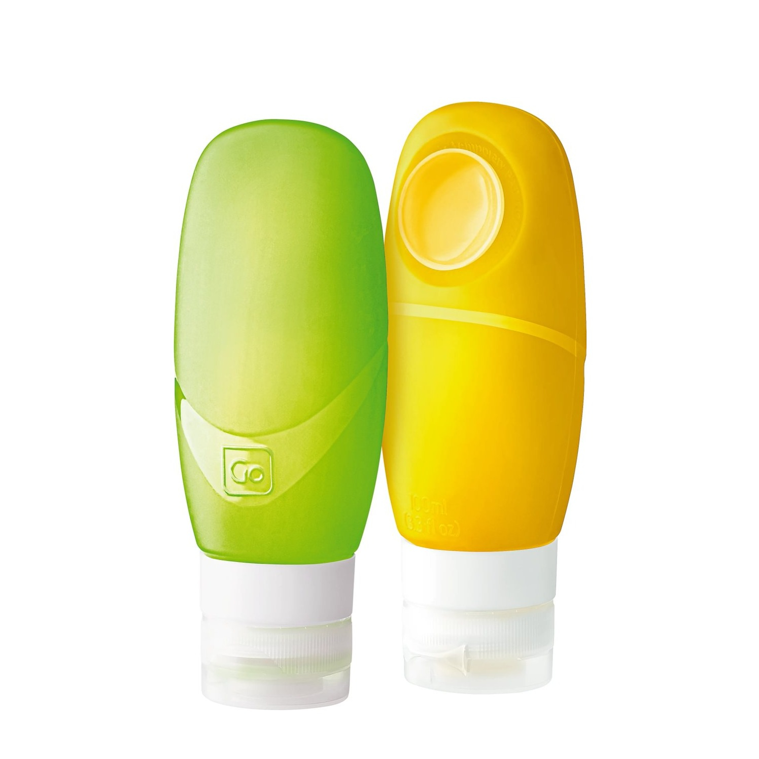 (2er Set) 100ml Duo Squeezy Bottles Befüllbare Kosmetik Behälter Reise Flaschen (661.101) - Gelb / Grün