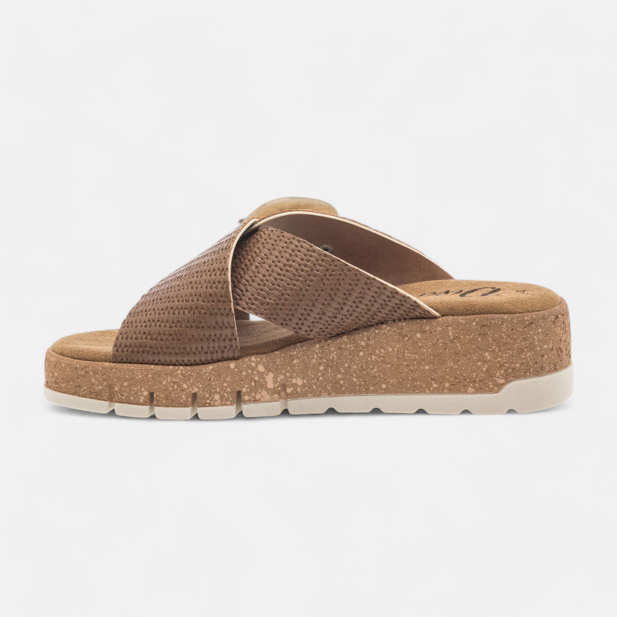 Mules à talon compensé Femme camel