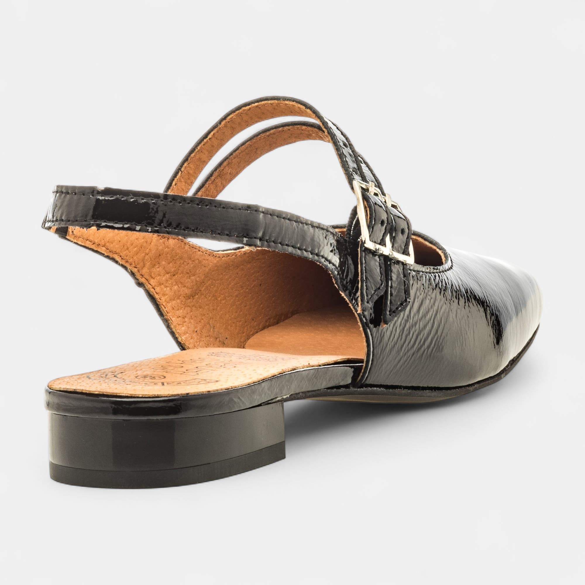 Escarpins avec bride arrière Femme en cuir noir vernis