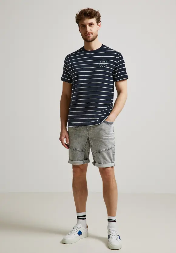 Strick Optik Streifenshirt - deep sea blue