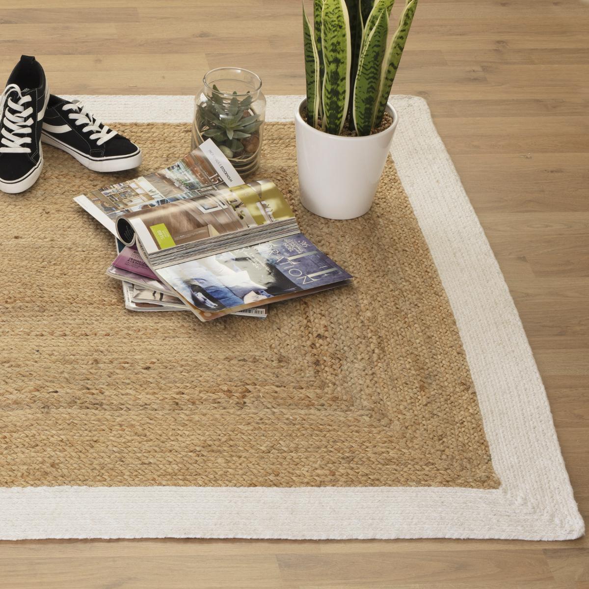 TAPIS JUTE BORD BLANC D.120X170CM