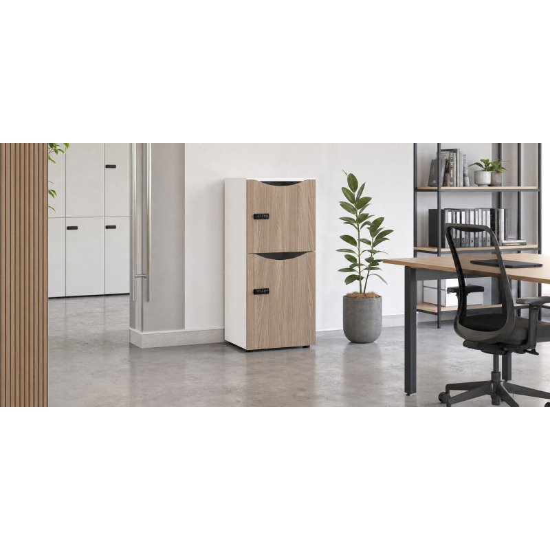 Casier de bureau Lockers 2 cases corps blanc H 86 cm - portes mélaminées - serrure à code