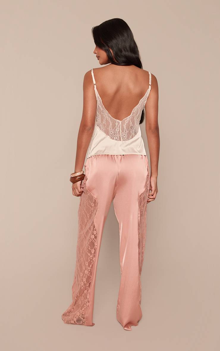 Pêche Pantalon En Satin À Lacets Avec Dentelle