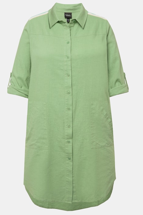 Longbluse, Leinenmix, Streifenband, Hemdkragen, Langarm
