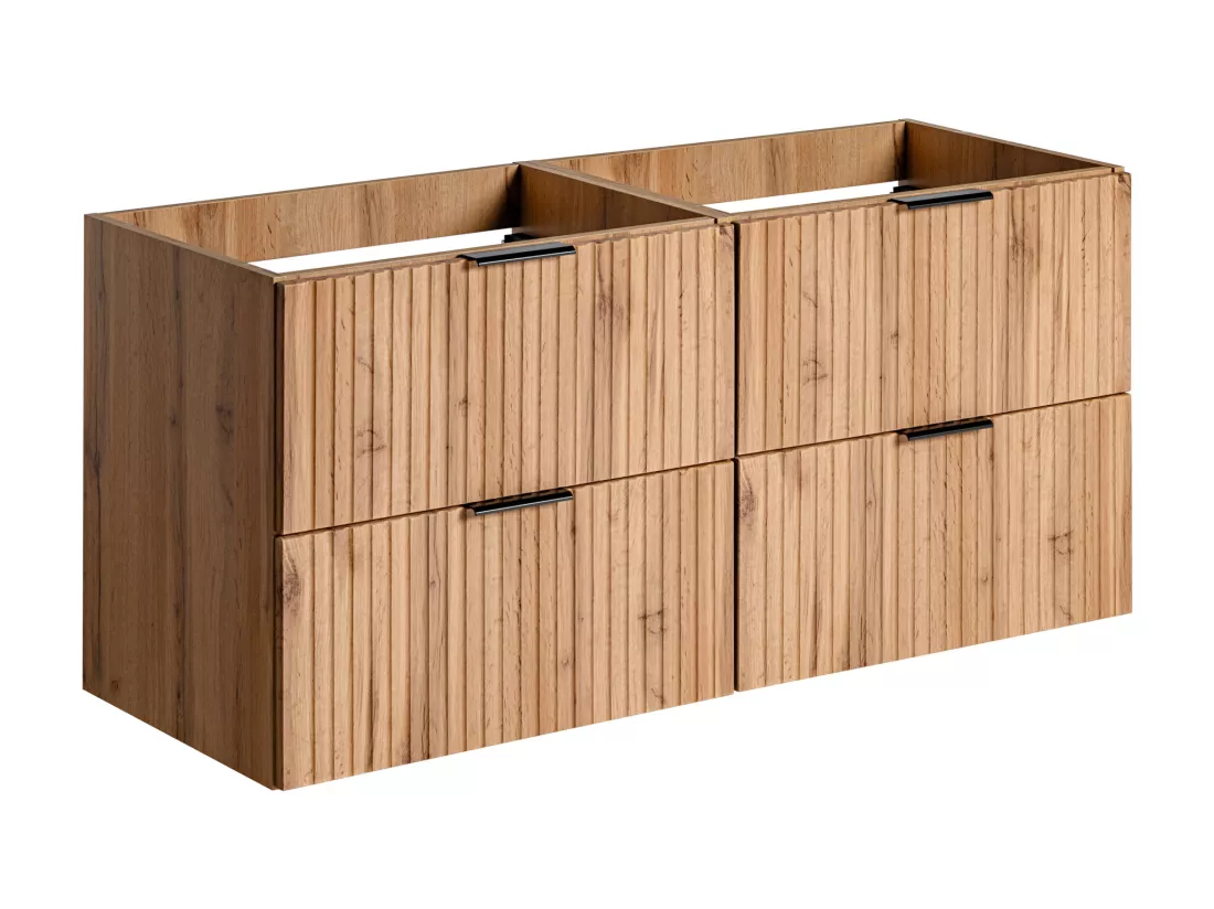 Meuble de salle de bain suspendu strié avec vasque à encastrer - Naturel clair - 120 cm - ZEVARA