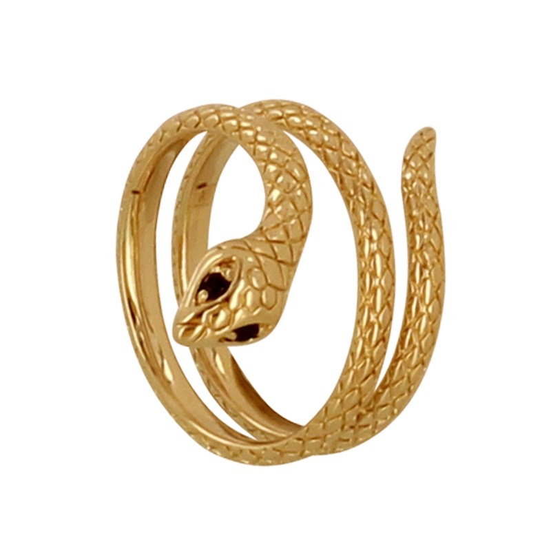 Bague Plaqué Or Long Serpent et Oxydes Noir