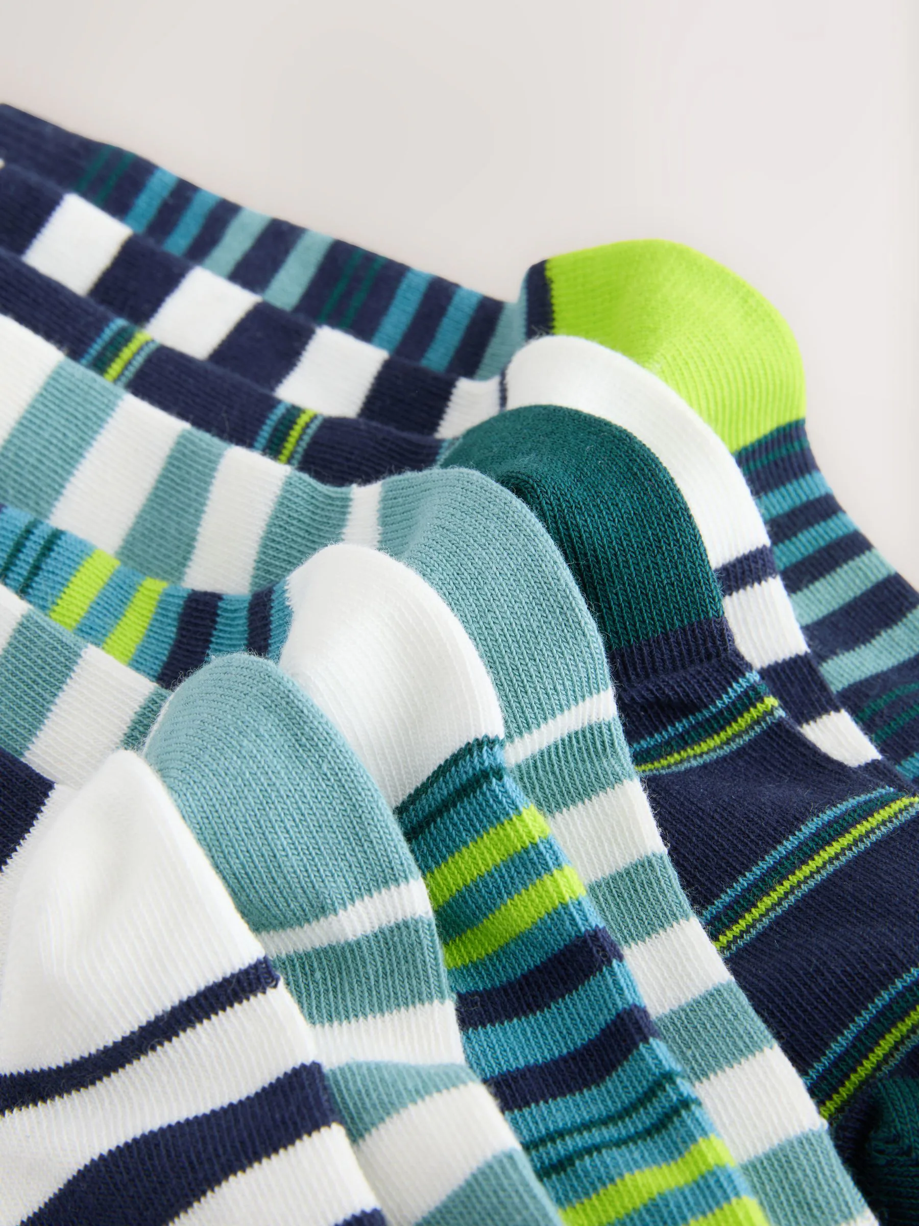 Marineblauw/groene strepen - Set van 7 paar rijke sokken