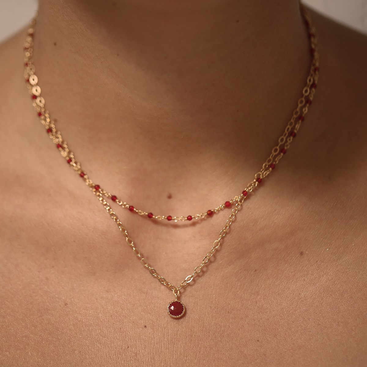 Collier Argent Doré Double Chaine Pampille Et Pierres Lapis
