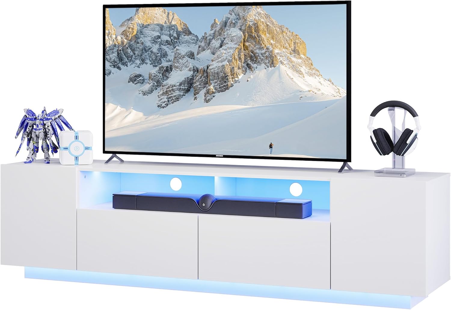 WLIVE TV-Schrank LED für Fernseher bis zu 75 Zoll, TV Lowboard mit Großem Stauraum, Fernsehtisch mit RGB LED-Beleuchtung, TV Board für Wohnzimmer Schlafzimmer, Weiß