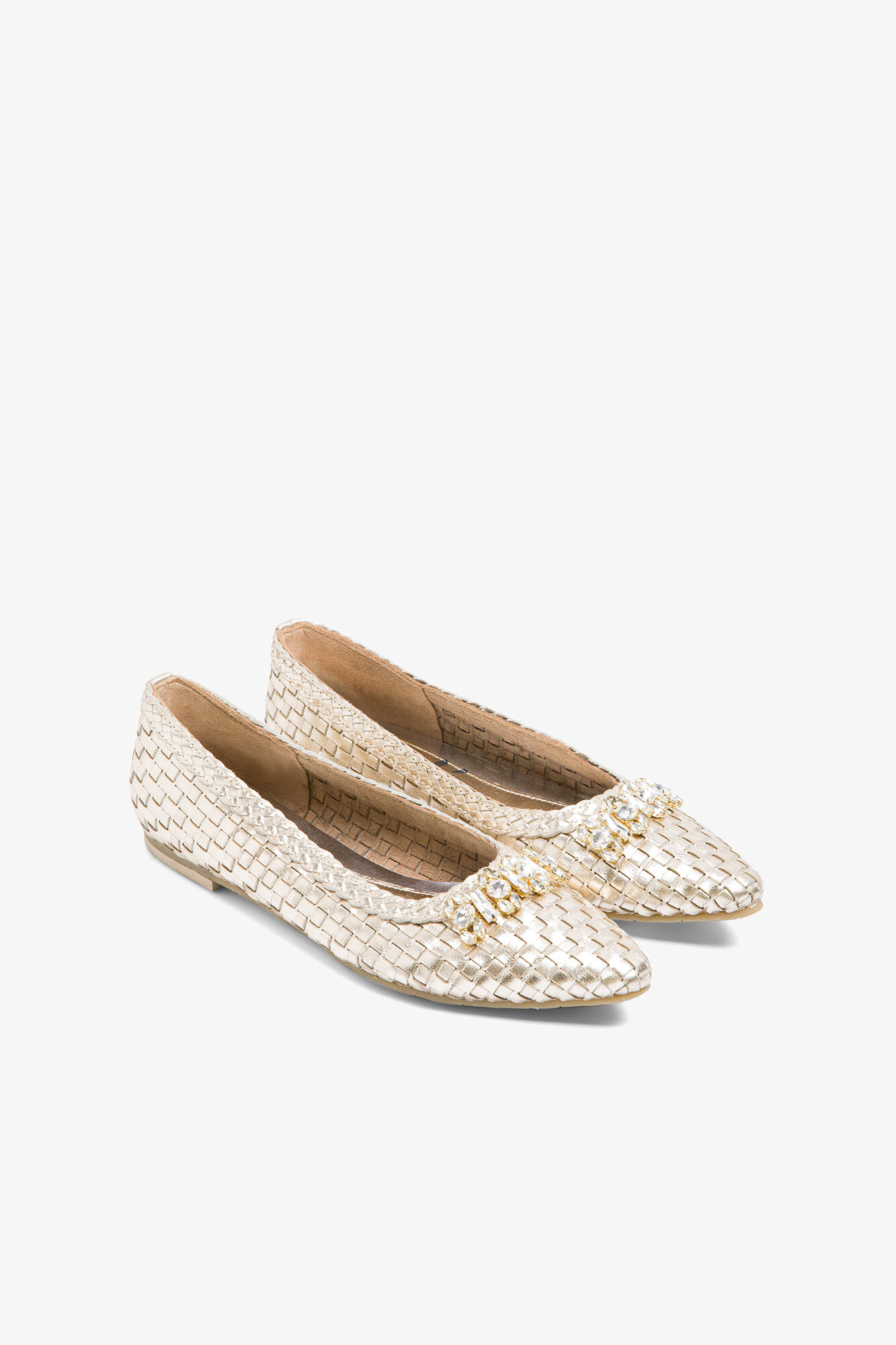 Sapatos dourados estilo francês com detalhes - Amarelo