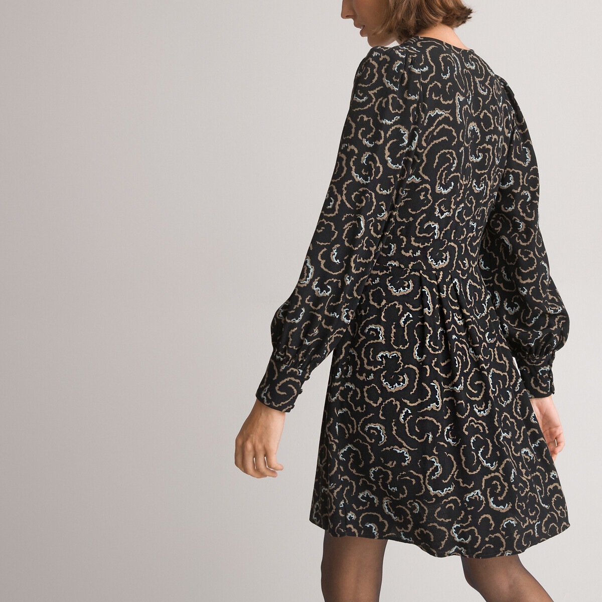 COLEÇÕES LA REDOUTE<br>Vestido curto evasê, mangas compridas, estampado