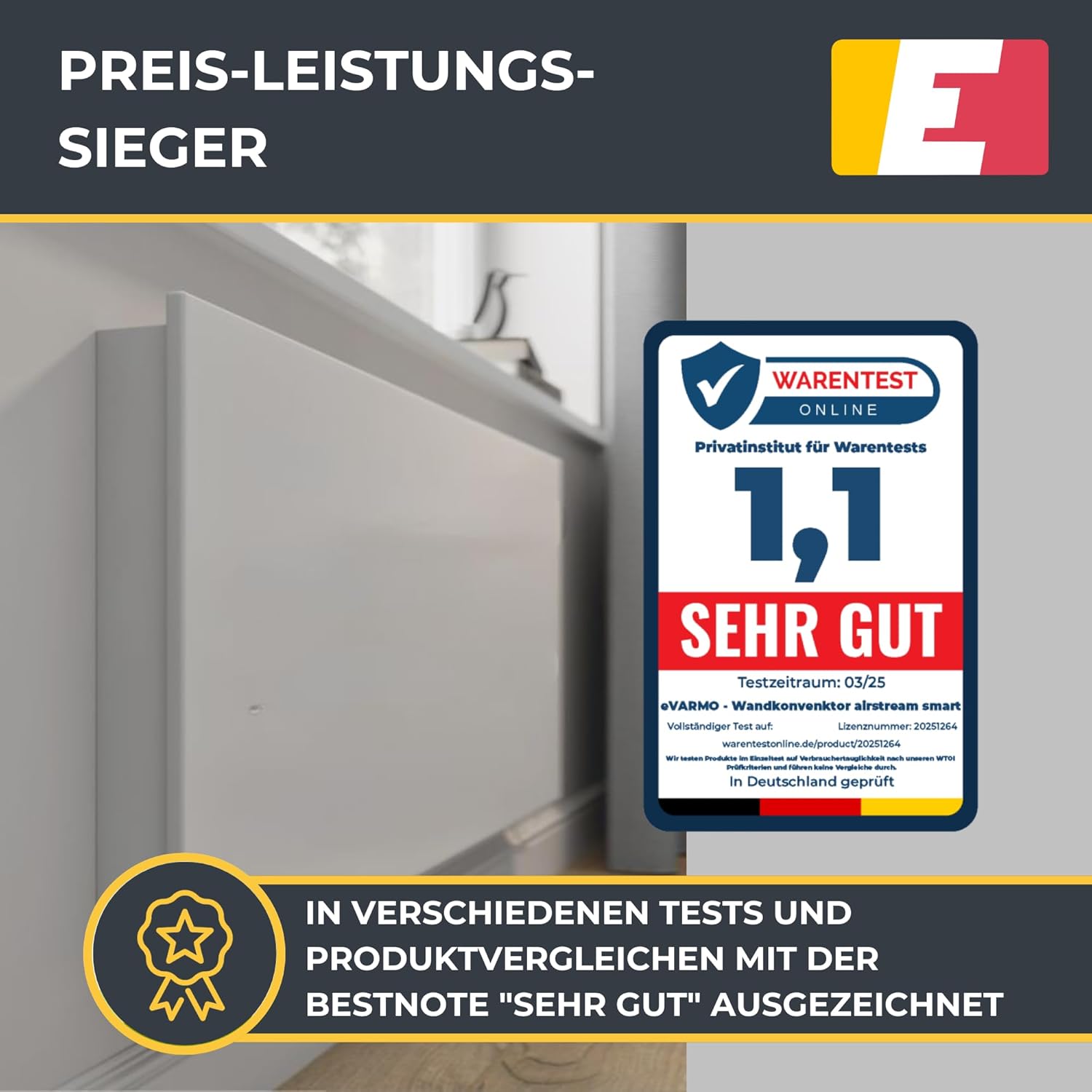 Airstream Smart 2000 W Wandkonvektor mit Schamottkern – Elektrische Konvektorheizung Wohnzimmer Büro – Heizkörper mit WLAN-App – Thermostat Sprachsteuerung – Schnell energiesparend