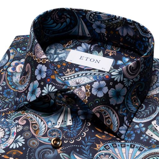 Eton Motif Signature Twill Contemporary Skjorte, Navy Blue, 42