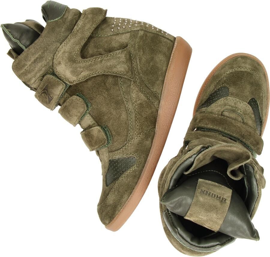 Bronx dames sneaker sleehak Jae-yy triple strap suede kaki