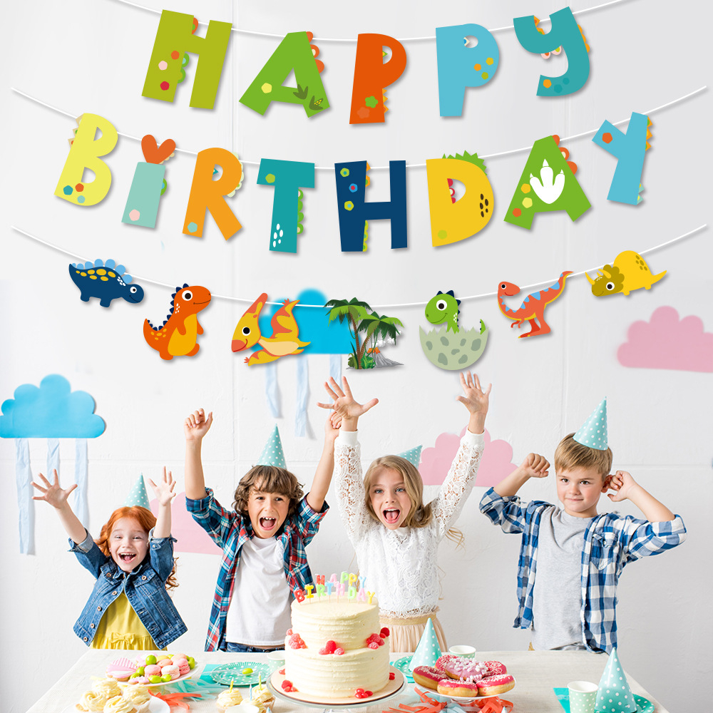 (21-tlg. Set) Happy Birthday Kinder Geburtstags Girlande Party Dekoration Accessoire Banner - Dinosaurier