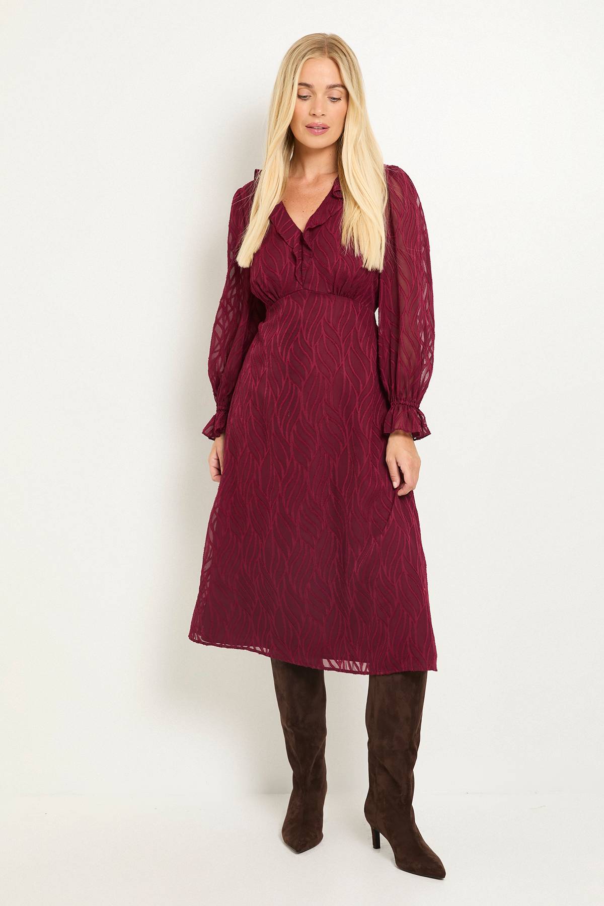 Wallis Robe Midi À Volants En Dévoré Petite Taille