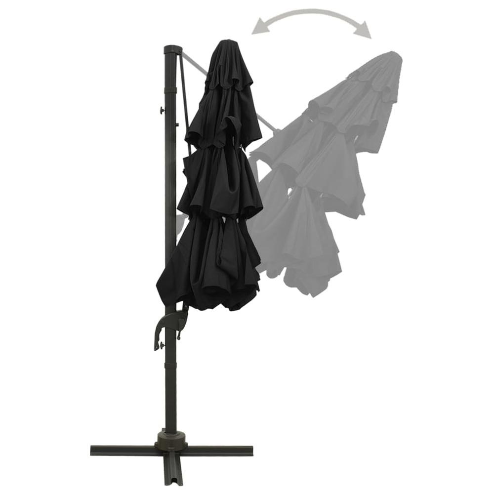 Parasol à 4 niveaux avec mât en aluminium 3 x 3 m noir