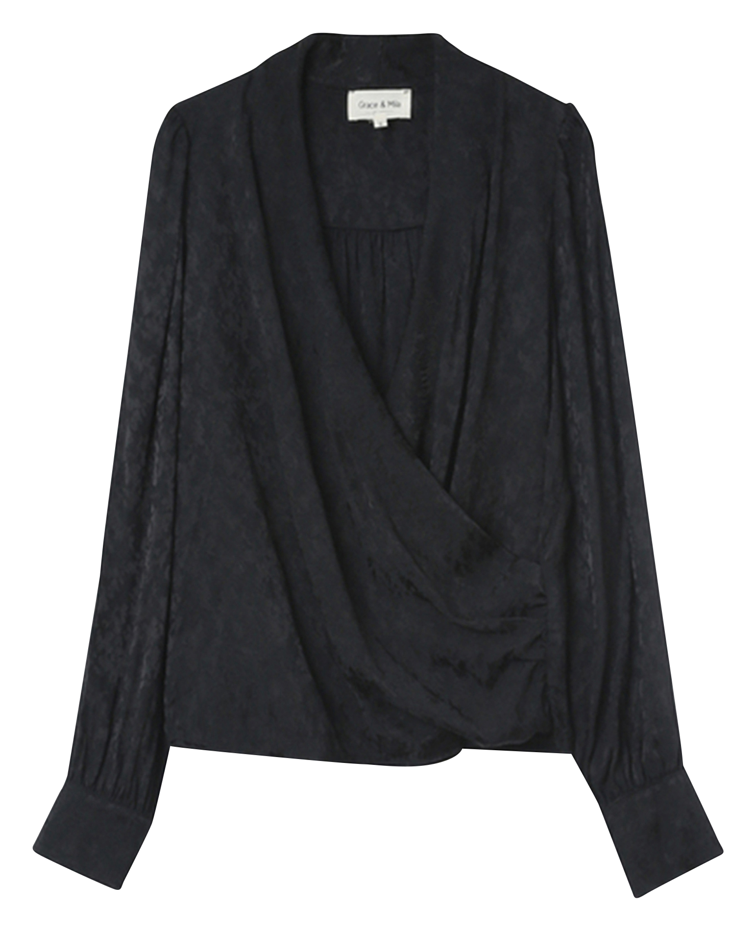NONNA - Blouse droite cache-cœur drapée | Noir