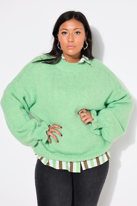Pullover, oversized, Grobstrick, Rüschenärmel