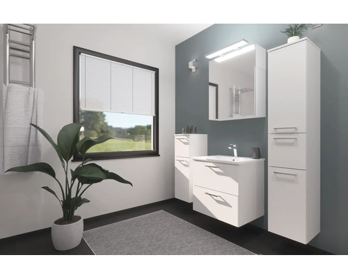 3-delige badkamermeubelset nobilia elements Urban BxHxD 90 x 140 x 46,1 cm Frontkleur wit mat Wastafel Onderkast Spiegelkast met LED-verlichting Wandkast Greep chroom mat 4004539046405