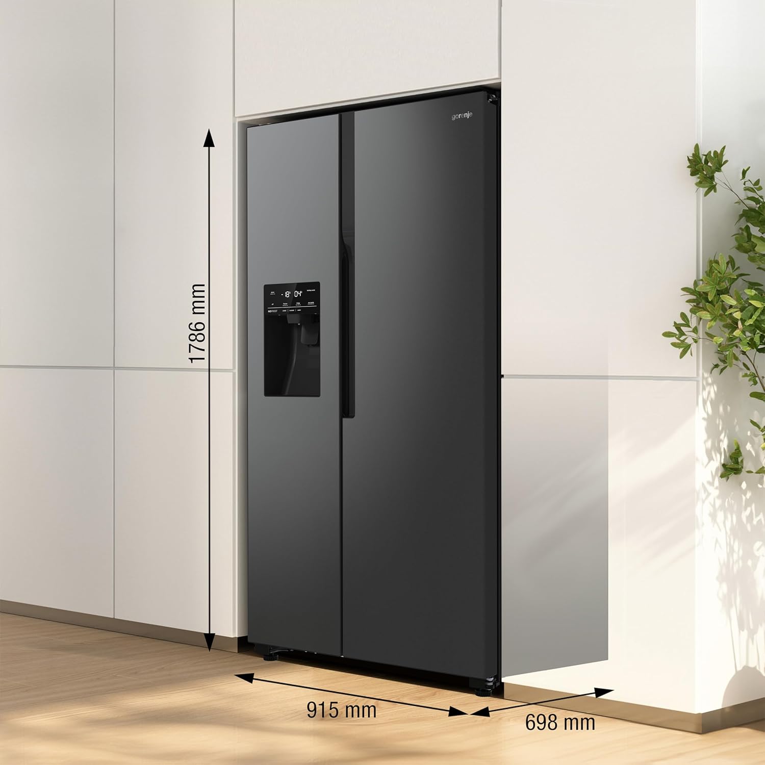 Gorenje NRR9185ESBXL Side by Side Kühl-Gefrierkombination/NoFrost Plus/Inverter Kompressor/Wasser- und Eiswürfelspender/SensoTech / 178,6 cm/Kühlteil 376 l/Gefrierteil 190 l/Schwarz