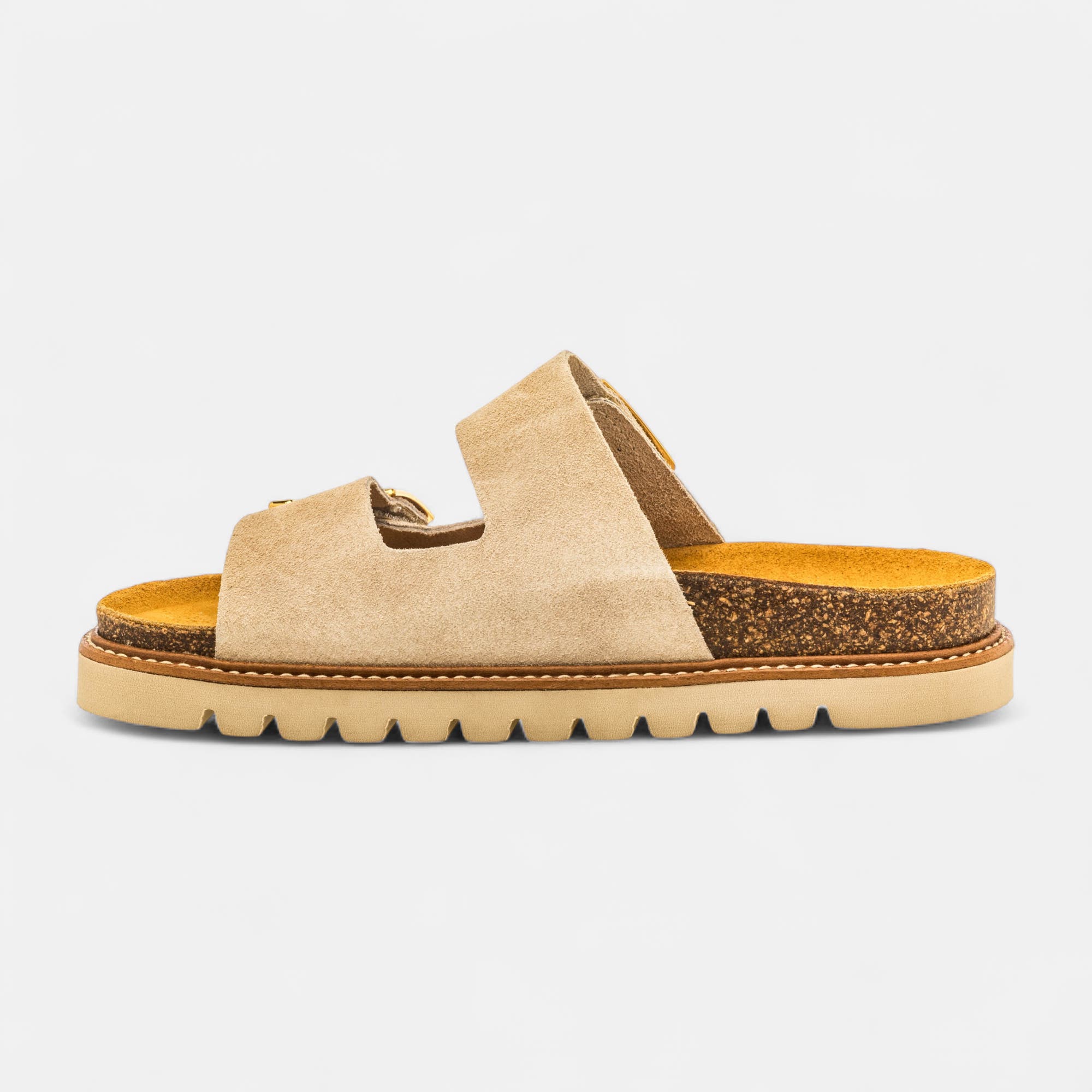 Mules semelle liège Femme en cuir beige