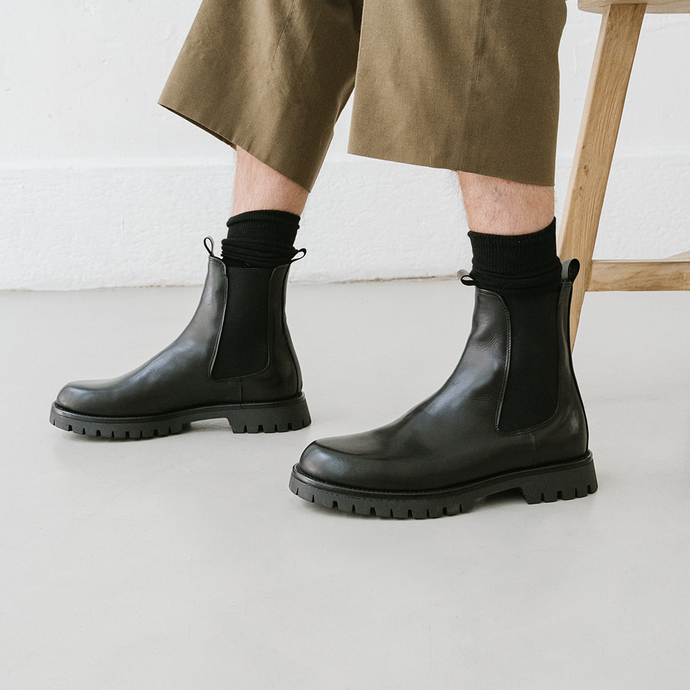 Bottines à plateformes  en cuir noir