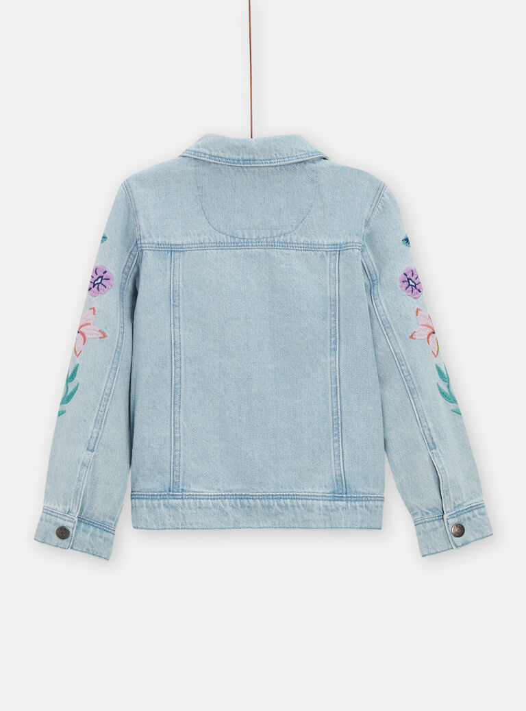 Veste en jean clair avec broderies fleuries pour fille