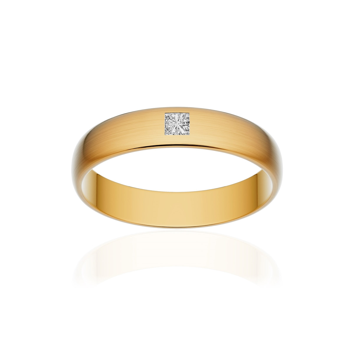 Alliance or 375 jaune brossé demi-jonc 4mm diamant princesse