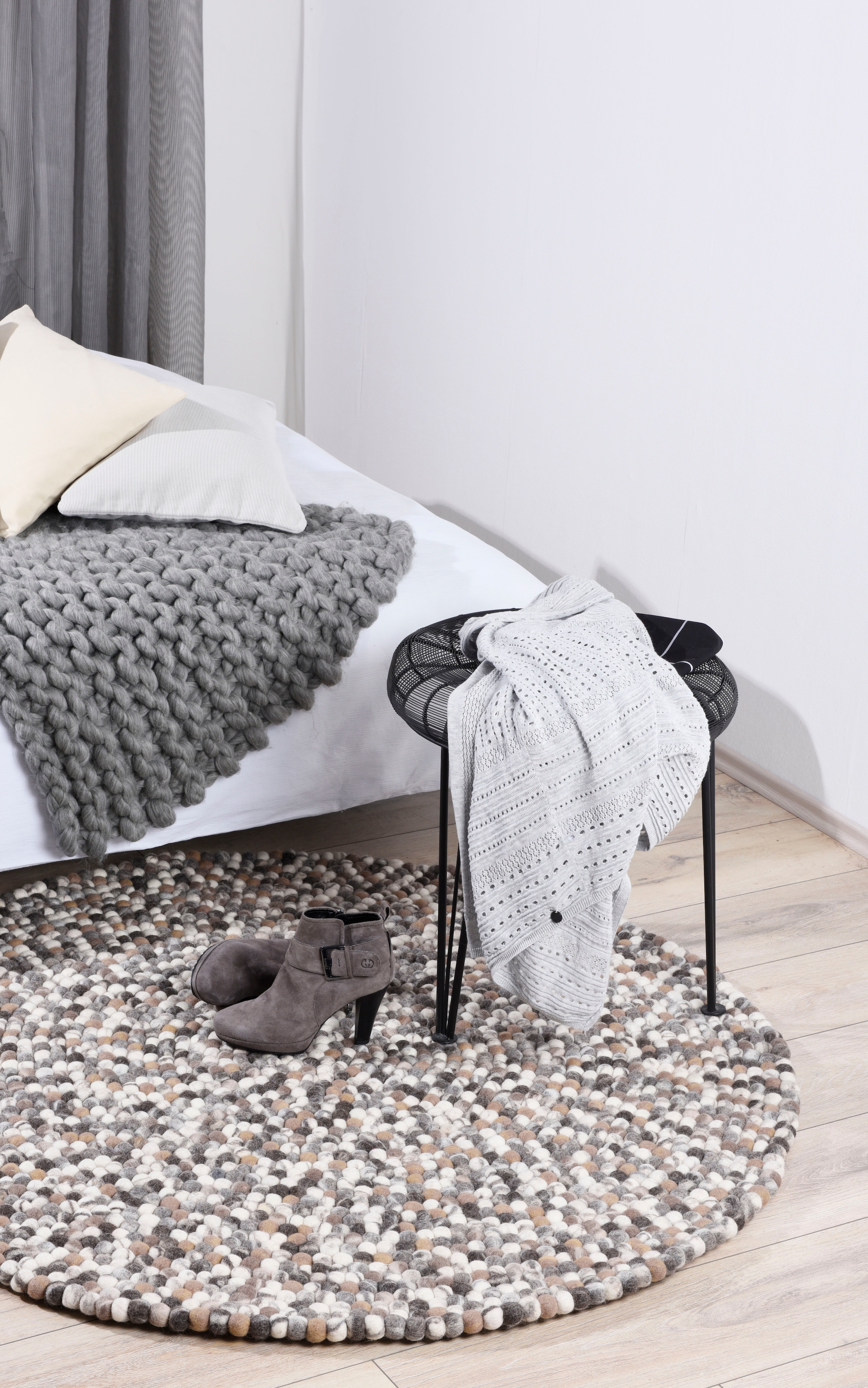 THEKO Wollteppich »Felty 2.2« rund 22 mm Höhe Filzkugel-Teppich, reine Wolle, handgefertigt