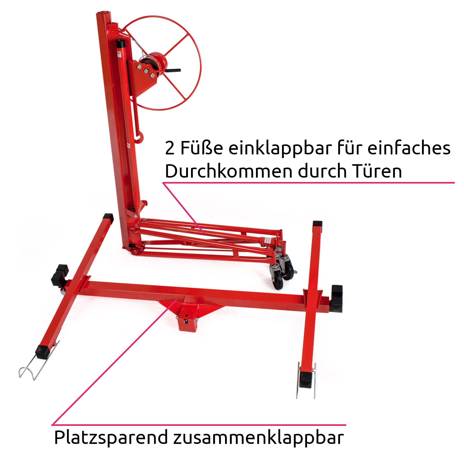 tectake® Plattenheber, 1-Mann-Bedienung, neigbar, breite Stativfüße mit 3 Lenkrollen inklusive Feststellbremsen