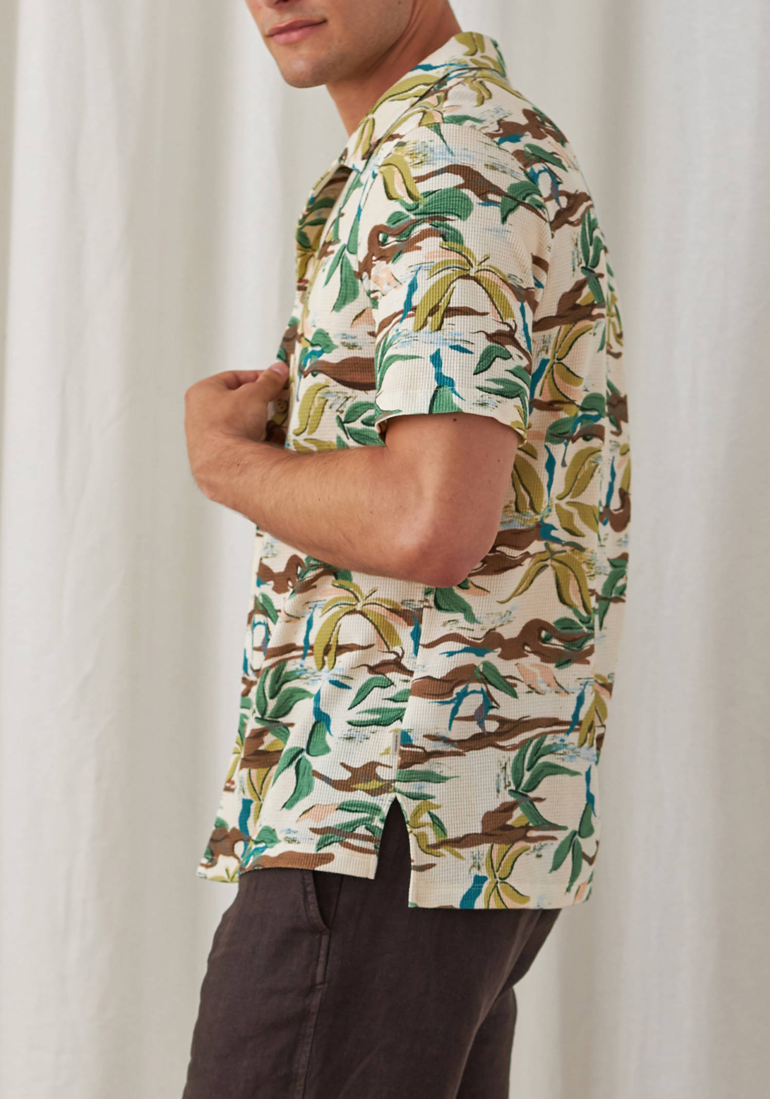 Twothirds Kurzarm-Hemd Maziwi Ecru/Green