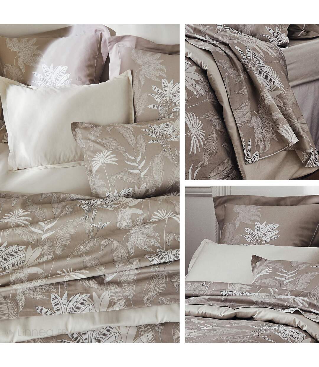 Parure de lit 280x240 cm satin de coton CAYENNE beige Ficelle 3 pièces