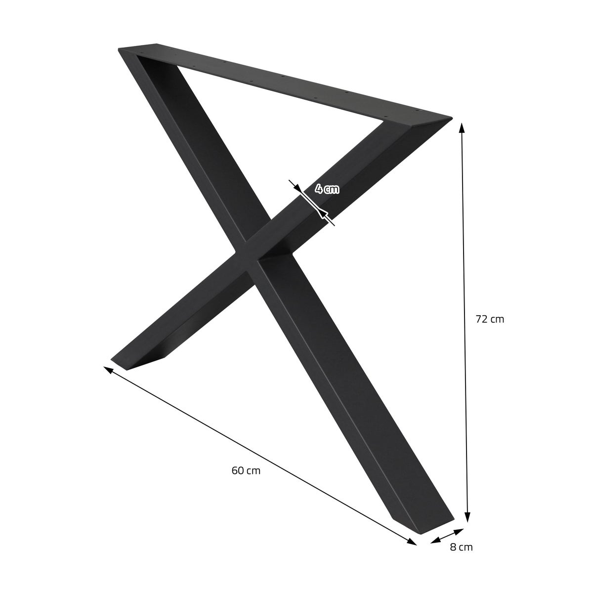 ECD Germany 2x Tafelpoten X-Design X-vorm, 60 x 72 cm, Zwart, Gepoedercoat Staal, Industrieel Design, Metalen Tafelsleden, Tafelonderstel, Tafelframe, Meubelpoten, voor Eettafel en Bureau
