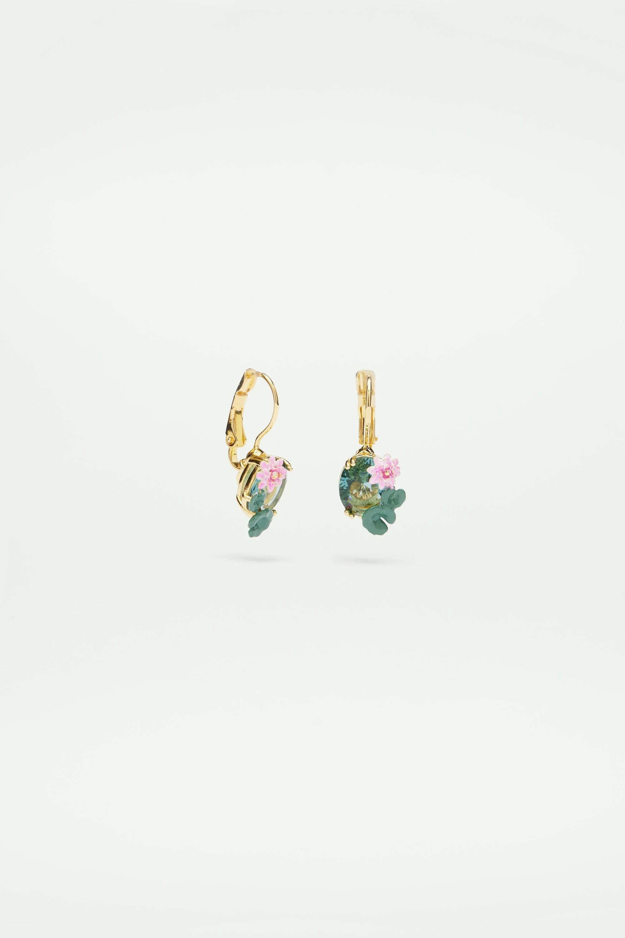 Boucles d'oreilles dormeuses fleur de lotus et pierre | Bleu