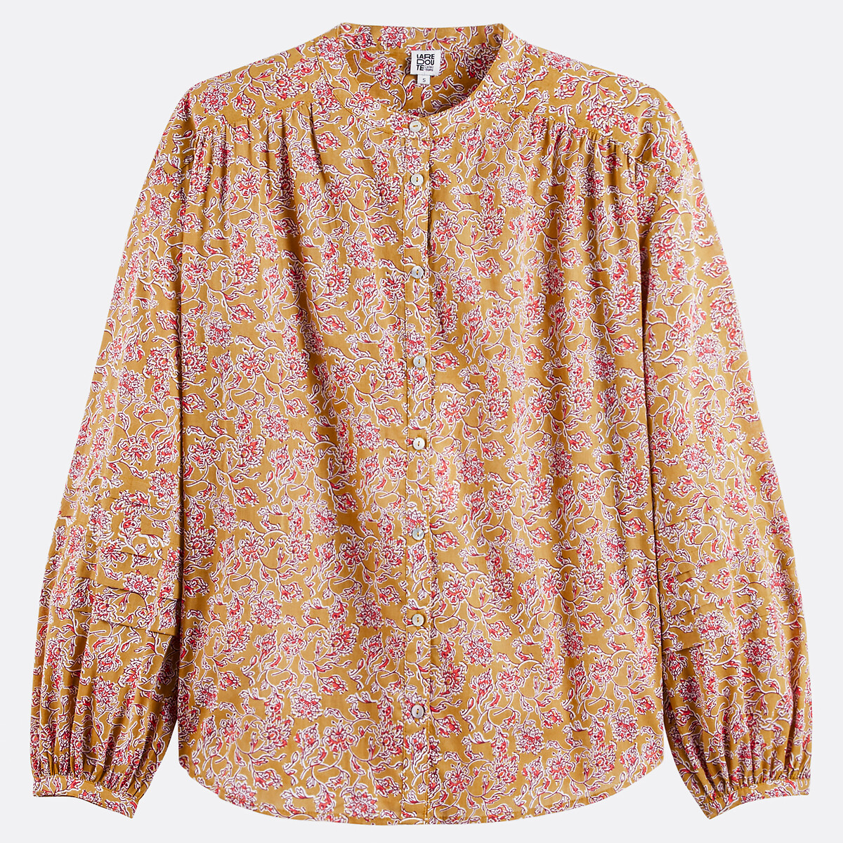 COLEÇÃO LA REDOUTE<br>Blusa com estampa floral, gola redonda e mangas bufantes