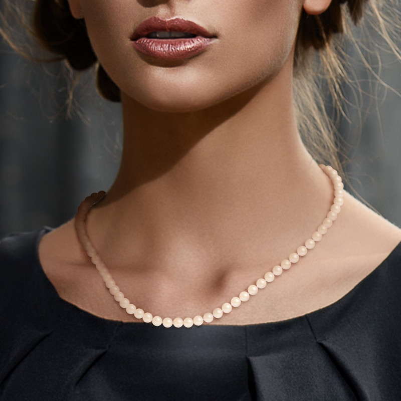 Collier ras du cou Femme Perles de culture d'eau douce Blanches 7.5-8 mm AA et Fermoir Or jaune 750/1000