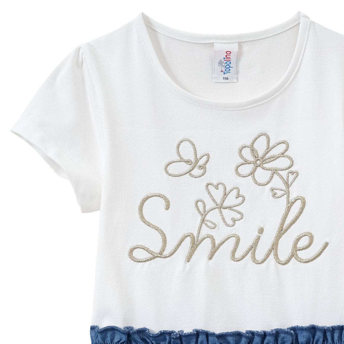 Topolino Mädchen Kleid mit Stickerei weiss / blau