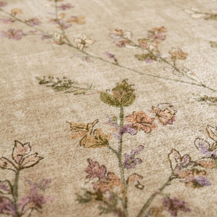 Rond wasbaar vloerkleed - Misty Floral Creme