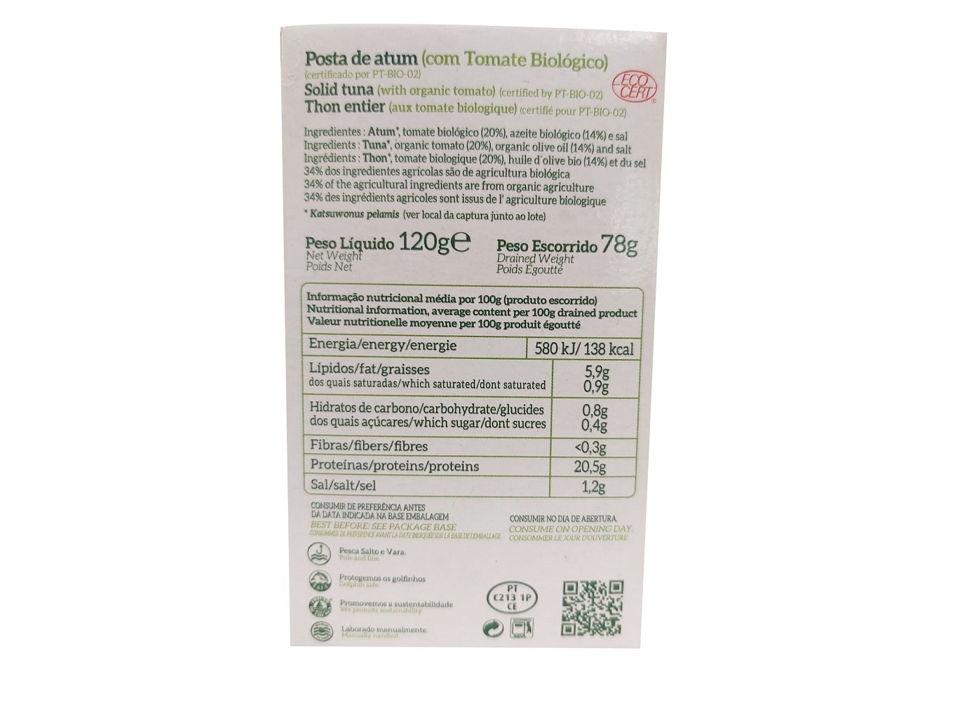ATUM SANTA CATARINA POSTA TOMATE BIO 120G