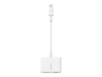 Belkin 3.5 mm Audio   Charge RockStar - Lightning til hovedtelefon-jackstik/opladningsadapter - Lightning (han) til 4-pæl ministik, Lightning (hun) - hvid - for Apple iPad/iPhone (Lightning)