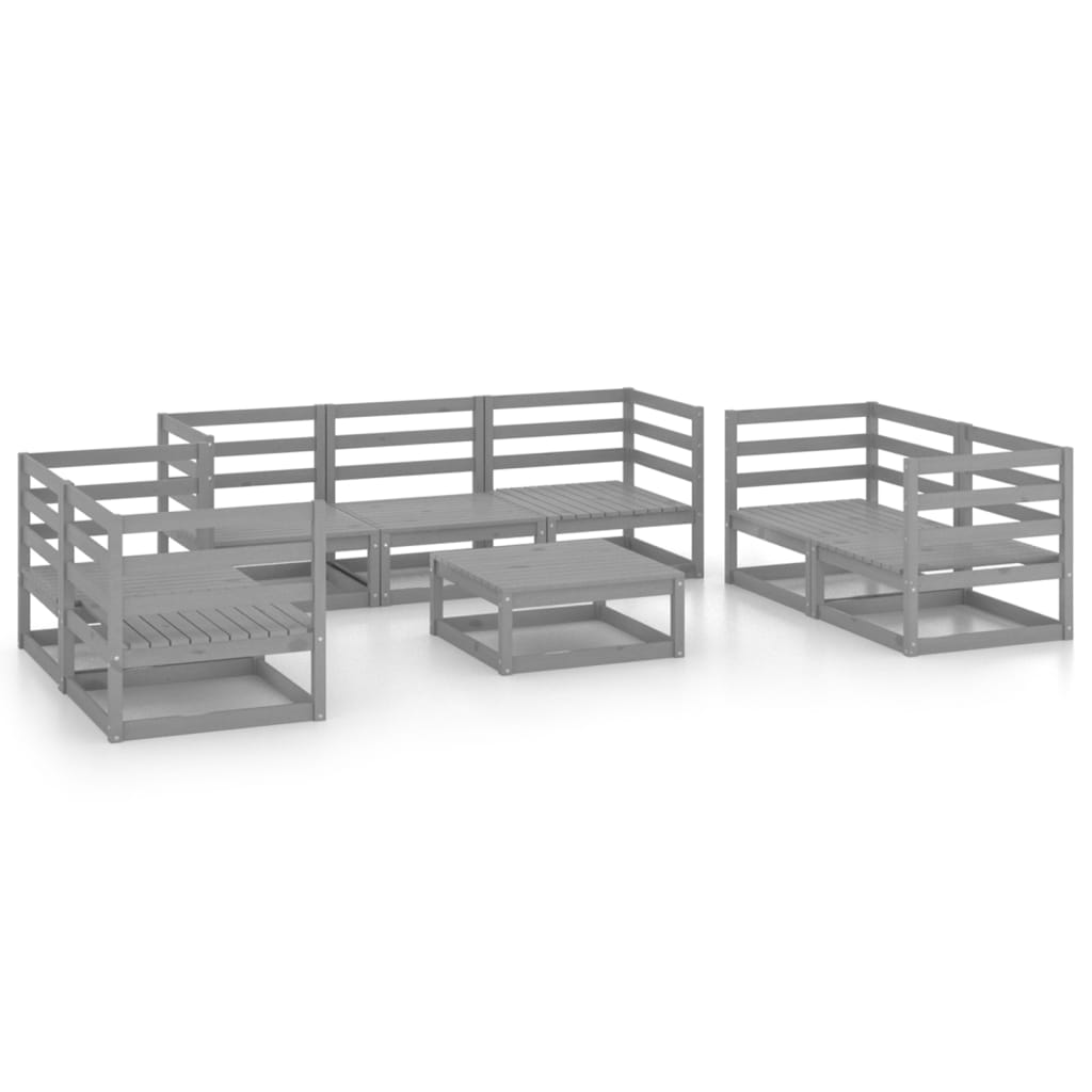 Salon de jardin meuble d'extérieur ensemble de mobilier 8 pièces gris bois de pin massif